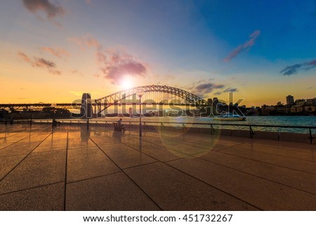 Sydney Harbour Bridge at sunset with sun glare and lens flare(intention)