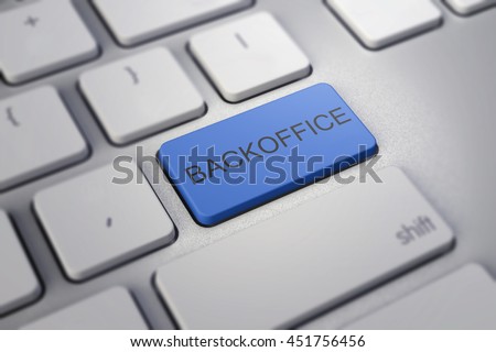 A keyboard with a blue button - Backoffice