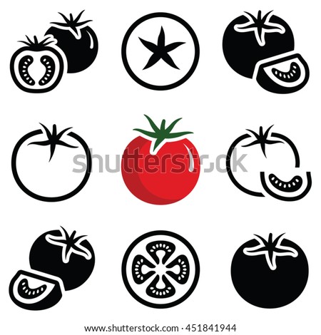Tomato vegetable icon collection - vector outline and silhouette Royalty-Free Stock Photo #451841944
