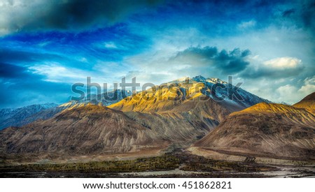 High Dynamic Range - HDR image (HDRi) , Leh ladakh landscape, valley, Jammu and Kashmir, India Royalty-Free Stock Photo #451862821