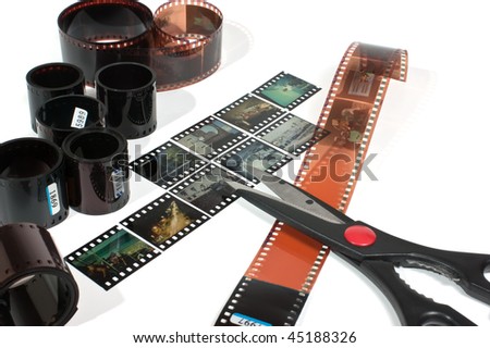 video editing of negative and positive film  isolated on white background