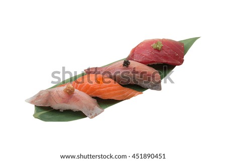 Sushi Set on banana leaf Royalty-Free Stock Photo #451890451
