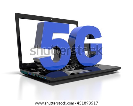 symbol 5G on a laptop computer, high-speed wireless communication concept, 3d render