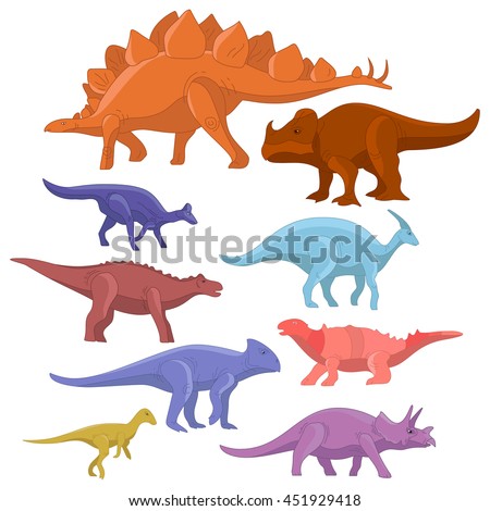 Cartoon dinosaurs collections, cute monster dinosaur funny animal set. Hunter dinosaur dangerous Jurassic period character dinosaur. Comic dinosaurs kids game. Vector art fantasy dinosaur illustration