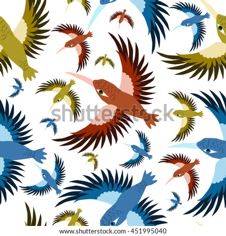 Seamless pattern with colorful birds.Vector textile texture.Background with birds