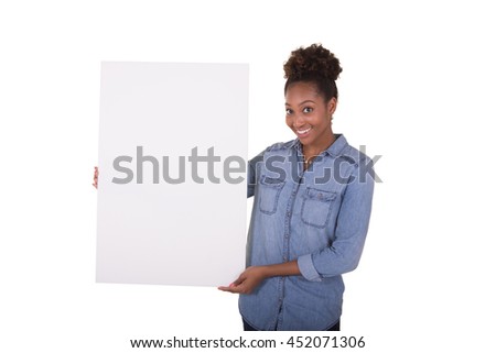 Young woman or college student holding a poster board for an advertisement