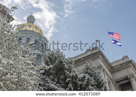 Colorado Denver State Capital Dome Exterior Flag Royalty-Free Stock Photo #452075089