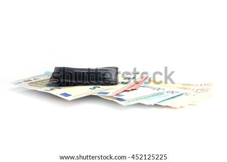 paper euro banknotes in old leather purse