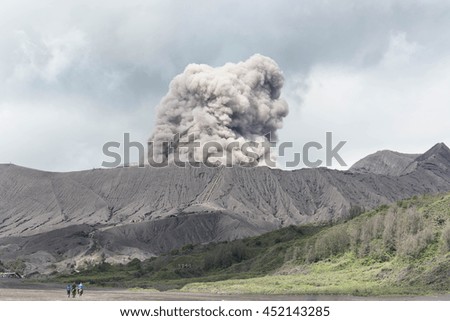 The Bromo volcano eruption on cloudy day, Java, Indonesia