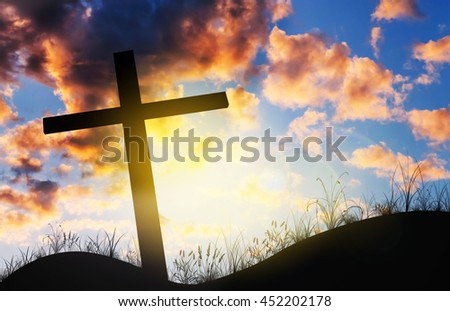 Cross on sunset, Concept conceptual black cross, Gospel concept.