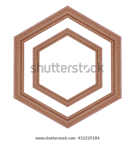 wooden hexagonal frame isolated on white background.