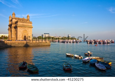 Gateway to India at Sunset in Mumbai, India. Royalty-Free Stock Photo #45230275