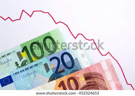 Down trend Euro currency. Red Trading chart