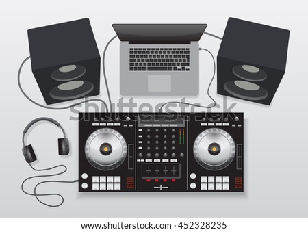 dj mixing controller and equipment set vector  Royalty-Free Stock Photo #452328235