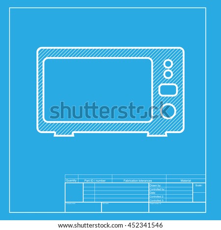 Microwave sign illustration. White section of icon on blueprint template.