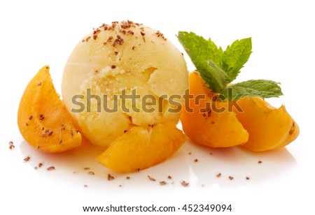 Vanilla ice cream and fresh apricots.