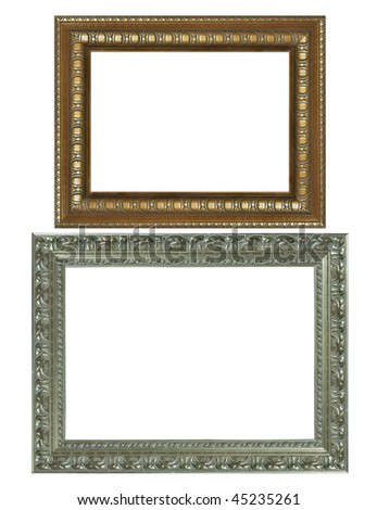 Two gold plated wooden picture frames isolated on white
