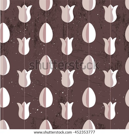 Easter seamless pattern with hanging flowers and eggs cut from paper.  Endless texture for your design, greeting cards, announcements, posters.