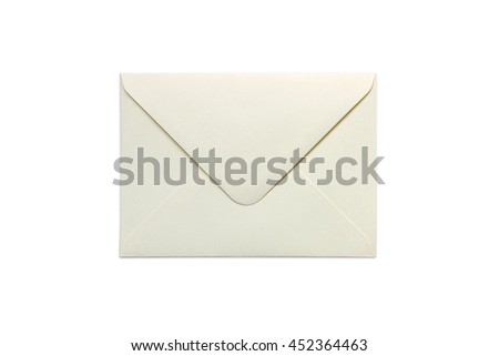 Blank ivory envelope isolated on white background with shadows. Mockup.