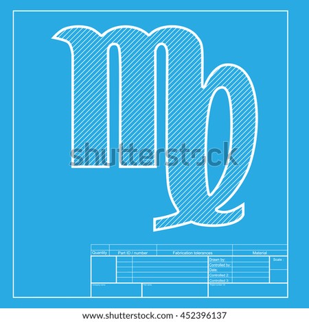 Virgo sign illustration. White section of icon on blueprint template.