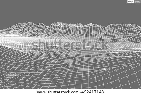 Abstract vector wireframe landscape background. Cyberspace grid. 3d technology wireframe vector illustration. Digital wireframe landscape for presentations .