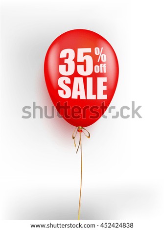 thirty-five percent sale red balloon. Vector reduction advertising illustration