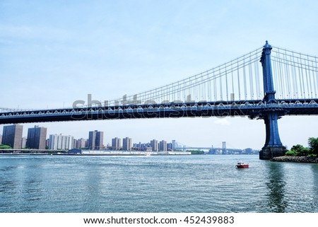 The Manhattan bridge crossing East river from the side