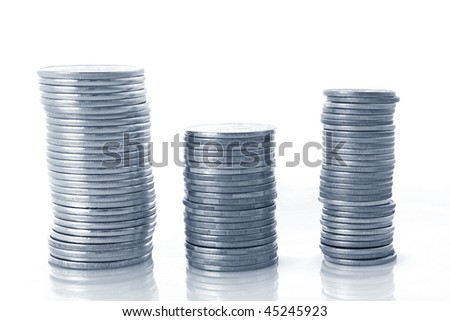 Coins isolated on white background,image in blue tone