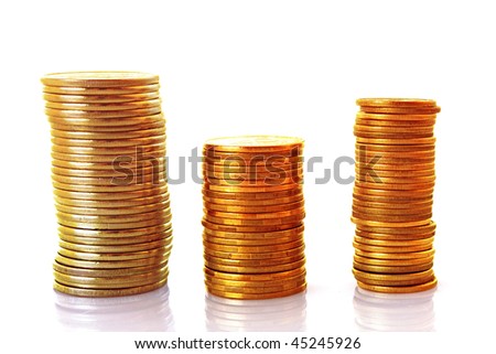 Gold coins on white background