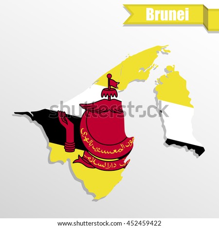 Brunei map with flag inside and ribbon