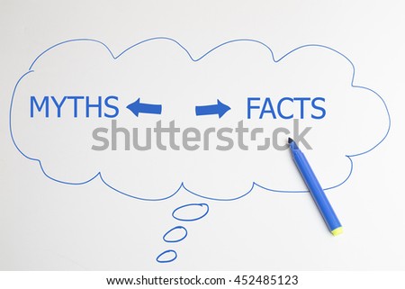 Facts vs myths, and pencil on talking bubble  paper 