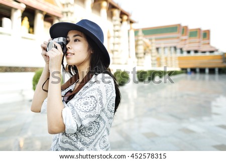 Temple Camera Image Photo Tourist Trip Girl Concept