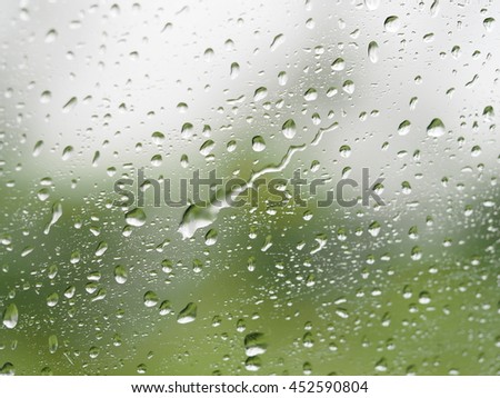 Rain and water droplets on window.