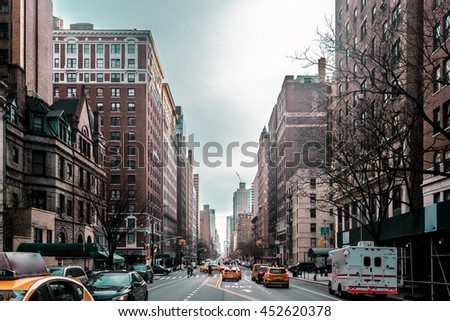 Photo of Buildings and streets of Upper West Site of Manhattan, New York City Royalty-Free Stock Photo #452620378