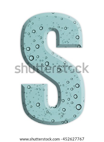 Beautiful alphabet on drop of water and on white background