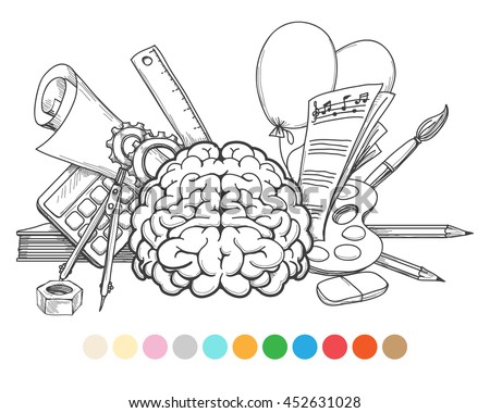 Back to school coloring page and color samples. Vector illustration