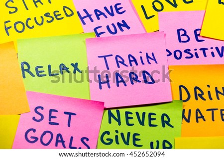 slow down, relax, take it easy, keep calm, love, meditate, go outside, enjoy life, be positive, have fun, unplug, breathe and other motivational lifestyle reminders on colorful sticky notes