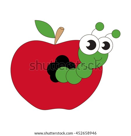Apple worm cartoon. Outlined character with black stroke.