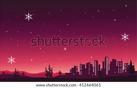 Silhouette of City scenery christmas vector illustration