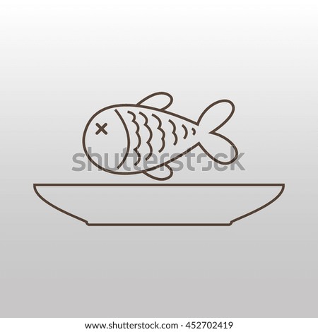fish on plate with fork and knife, vector illustration