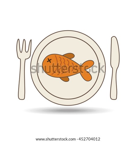 fish on plate with fork and knife, vector illustration