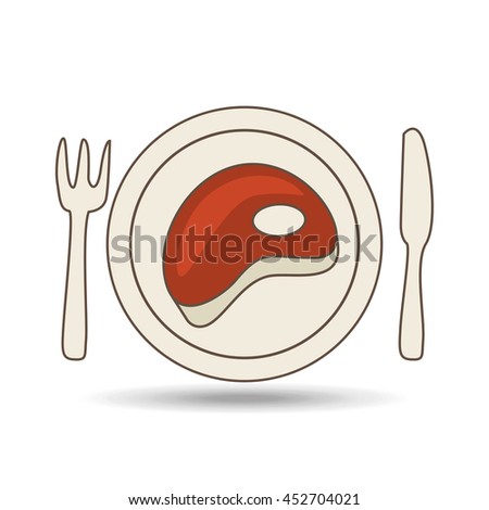 steak on plate with fork and knife, vector illustration