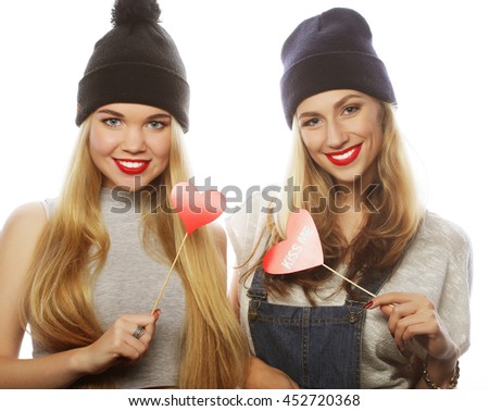 two stylish hipster girls best friends ready for party