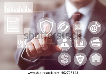 Button shield security virus fingerprint print web business