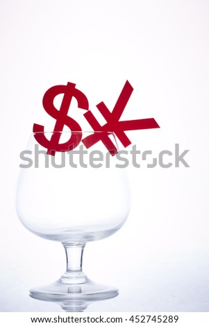 Currency symbols with glass