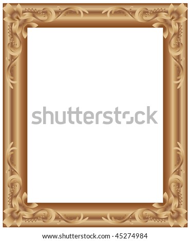 Golden painting or picture frame on white background