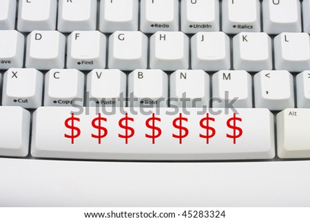 Dollar symbols in red on a computer keyboard, donate money online