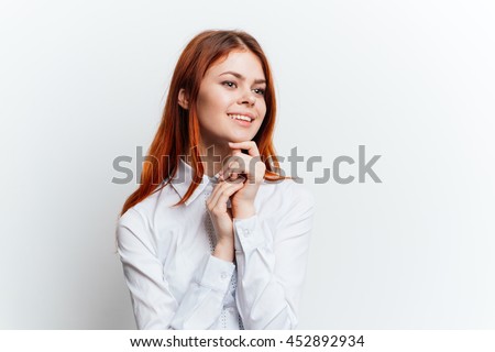 
girl in a white blouse , isolated, portrait