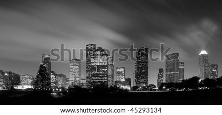 Houston Skyline at night in Black and White