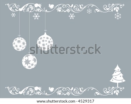 floral elements and christmas ornaments